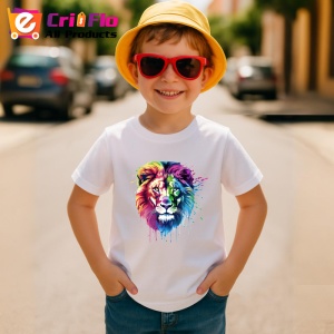 Tricou Leu artistic in culori calde si reci fundal alb Copii | Dama | Barbat