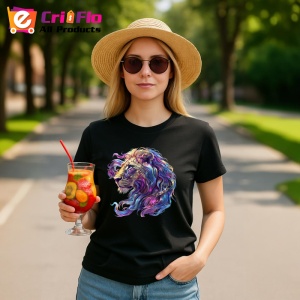 Tricou Leu cu coama colorata in vant fundal alb Copii | Dama | Barbat, culoare negru - Img 8