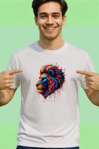 Tricou Leu cu coama multicolora in stil pictura digitala Copii | Dama | Barbat - Img 2