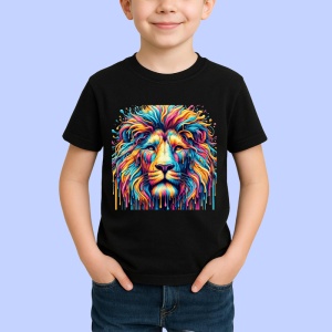 Tricou Leu digital cu efecte grafice si privire intensa Copii | Dama | Barbat, culoare negru - Img 4