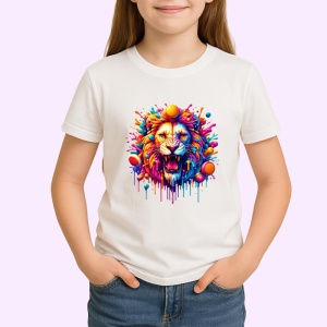 Tricou Leu inflacarat cu fundal roz portocaliu Copii | Dama | Barbat - Img 4