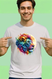 Tricou Leu regal cu coama in vant fundal alb Copii | Dama | Barbat - Img 2