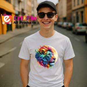 Tricou Leu regal cu coama in vant fundal alb Copii | Dama | Barbat - Img 5