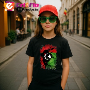 Tricou Libya Steag Splash Art, Copii | Dama | Barbat, culoare negru - Img 7