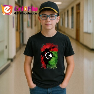 Tricou Libya Steag Splash Art, Copii | Dama | Barbat, culoare negru - Img 9