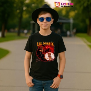 Tricou Lil Nas X - Red Theme, muzica POP, Dama | Barbat | Copii, Culoare Negru - Img 6