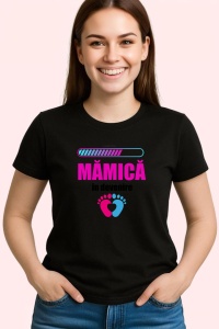 Tricou Loading Mamica In Devenire, din bumbac 100%, tricou negru, Dama | Barbat