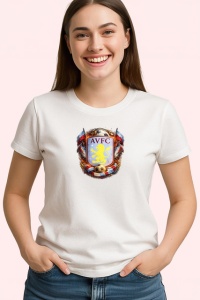 Tricou Logo Aston Villa Fotbal Leu Club Anglia, din bumbac 100% , tricou alb pentru Copii | Dama | Barbat - Img 3