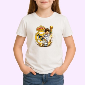 Tricou Logo Real Madrid Fotbal Minge Coroana Spania, din bumbac 100% , tricou alb pentru Copii | Dama | Barbat - Img 2