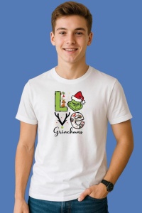 Tricou Love Grinchmas Funny Christmas Santa Claus, din bumbac 100%, tricou alb, Copii | Dama | Barbat
