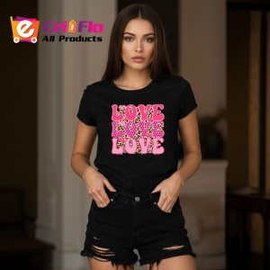 Tricou Love Love Love Text Roz Pattern Inimi V1, din bumbac 100%, tricou negru Copii | Dama | Barbat - Img 7
