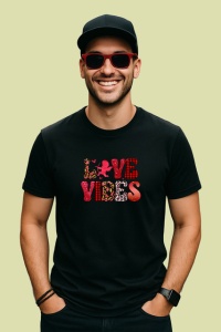 Tricou Love Vibes Text Carouri Rosu Gri V2, din bumbac 100%, tricou negru Copii | Dama | Barbat - Img 2