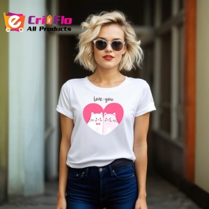 Tricou Love You Pisici Albe Inima Roz Fundal Alb, din bumbac 100% , tricou alb pentru Copii | Dama | Barbat - Img 8