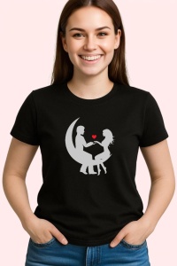 Tricou Loving Couple Moon, din bumbac 100%, tricou negru, Dama | Barbat - Img 2