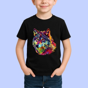 Tricou Lup colorat in stil pop art fundal alb Copii | Dama | Barbat, culoare negru - Img 4
