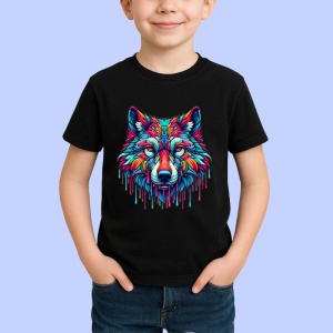 Tricou Lup cu pete de culoare si fundal alb Copii | Dama | Barbat, culoare negru - Img 3