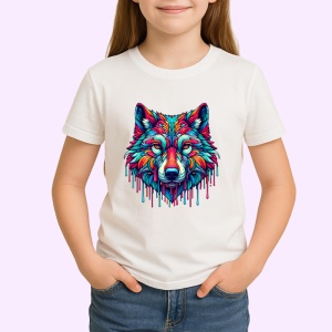 Tricou Lup cu pete de culoare si fundal alb Copii | Dama | Barbat - Img 4