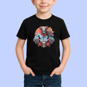 Tricou Luptator Demon Gri Cu Coarne Stil Graffiti, din bumbac 100%, tricou negru Copii | Dama | Barbat - Img 2
