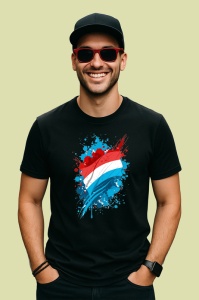 Tricou Luxembourg Steag Splash Art, Copii | Dama | Barbat, culoare negru