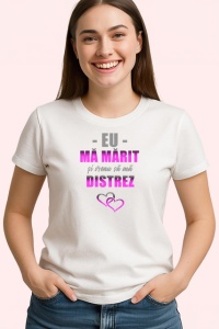 Tricou Ma Marit Distrez Inimi Roz, din bumbac 100% , tricou alb pentru Dama - Img 2