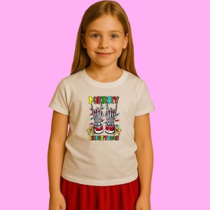 Tricou Maini Schelet Merry Christmas Semn Rock, din bumbac 100%, tricou alb, Copii | Dama | Barbat