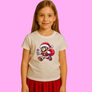 Tricou Mario Christmas Alergand Cu Sac Cadouri, din bumbac 100%, tricou alb, Copii | Dama | Barbat - Img 2
