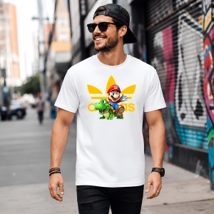 Tricou Mario Si Yoshi Logo Galben Alb Urban Gaming Streetwear, din bumbac 100% Copii | Dama | Barbat - Img 5