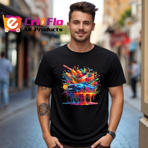 Tricou Masina colorata cu stropi si cercuri fundal alb Copii | Dama | Barbat, culoare negru - Img 6