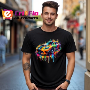 Tricou Masina sport neagra in valuri de vopsea fundal alb Copii | Dama | Barbat, culoare negru - Img 5
