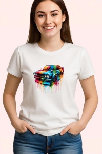 Tricou Masina sport retro cu vopsea picurata fundal alb Copii | Dama | Barbat