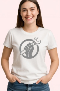 Tricou Mecanic Auto Mana Cu Cheie Fixa Schita, din bumbac 100% , tricou alb pentru Copii | Dama | Barbat - Img 2