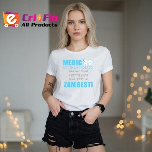 Tricou Medic Stomatolog Zambesti Design Albastru, din bumbac 100% , tricou alb pentru Dama | Barbat - Img 3
