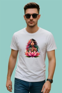 Tricou meditating girl lotus flower colorful, fata meditand pe lotus colorat, Copii | Dama | Barbat - Img 2