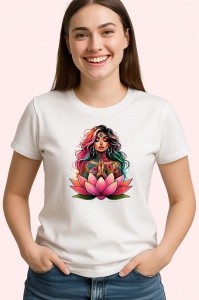 Tricou meditating girl lotus flower colorful, fata meditand pe lotus colorat, Copii | Dama | Barbat - Img 4