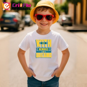 Tricou Memories Not Dreams Text Albastru Galben, din bumbac 100% , tricou alb pentru Copii | Dama | Barbat - Img 4