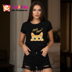 Tricou Meow Meow Pisica Portocalie Ochi Mari, din bumbac 100%, tricou negru Copii | Dama | Barbat - Img 7