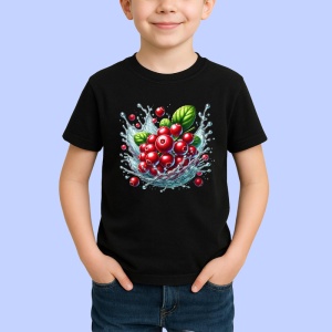 Tricou Merisoare si val acvatic, Fructe, Copii | Dama, culoare negru