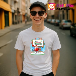 Tricou Merry Christmas Mos Decor, din bumbac 100%, tricou alb, Dama | Barbat - Img 4