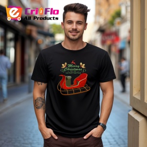Tricou Merry Christmas Sanie, din bumbac 100%, tricou negru, Dama | Barbat - Img 3