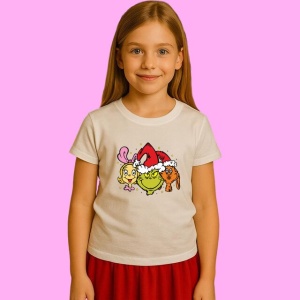 Tricou Merry Grinchmas Friends Cute, din bumbac 100%, tricou alb, Copii | Dama | Barbat - Img 2