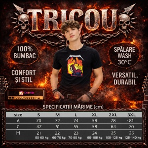 Tricou Metallica And Justice For All Flacari, din bumbac 100%, tricou negru, Dama | Barbat - Img 3
