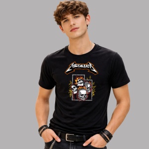 Tricou Metallica Cranii In Flacari, din bumbac 100%, tricou negru, Dama | Barbat - Img 2