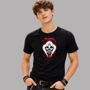 Tricou Metallica Craniu Gluga Rosie, din bumbac 100%, tricou negru, Dama | Barbat - Img 2