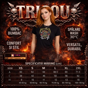 Tricou Metallica Craniu Racing Emblem, din bumbac 100%, tricou negru, Dama | Barbat - Img 5