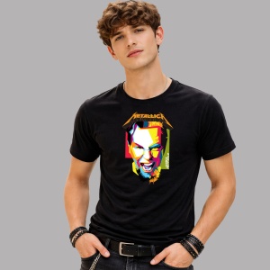 Tricou Metallica James Hetfield Portret Multicolor, din bumbac 100%, tricou negru, Dama | Barbat - Img 2