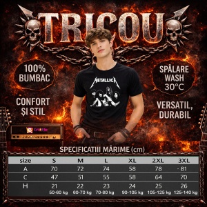 Tricou Metallica Poza Clasica Trupa, din bumbac 100%, tricou negru, Dama | Barbat - Img 3
