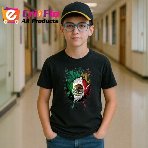 Tricou Mexico Steag Splash Art, Copii | Dama | Barbat, culoare negru - Img 9