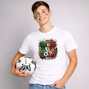 Tricou Mexico World Cup 2026 Fifa, din bumbac 100%, tricou alb, Copii | Dama | Barbat - Img 3