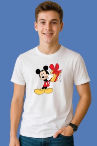 Tricou Mickey Cu Cadou Rosu, din bumbac 100% Copii | Dama | Barbat - Img 2