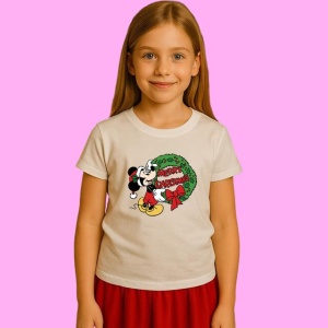 Tricou Mickey Cu Coronita Merry Christmas, din bumbac 100%, tricou alb, Copii | Dama | Barbat